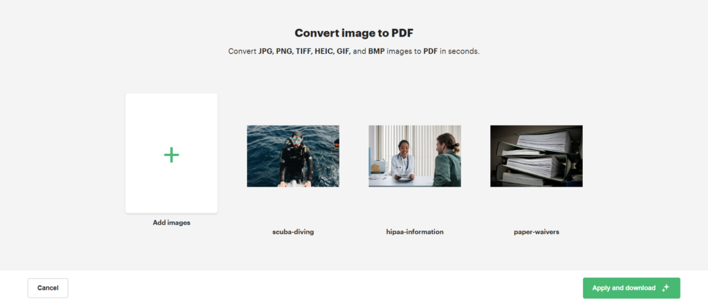 Converting images to PDF with PDFplatform