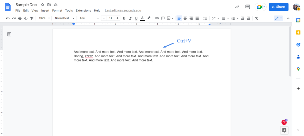 Pasting Text into a Google Doc