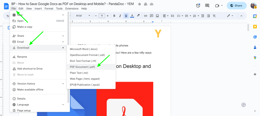 Downloading a Google Doc as a PDF File
