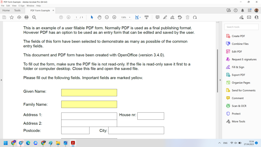 Flattened PDF form