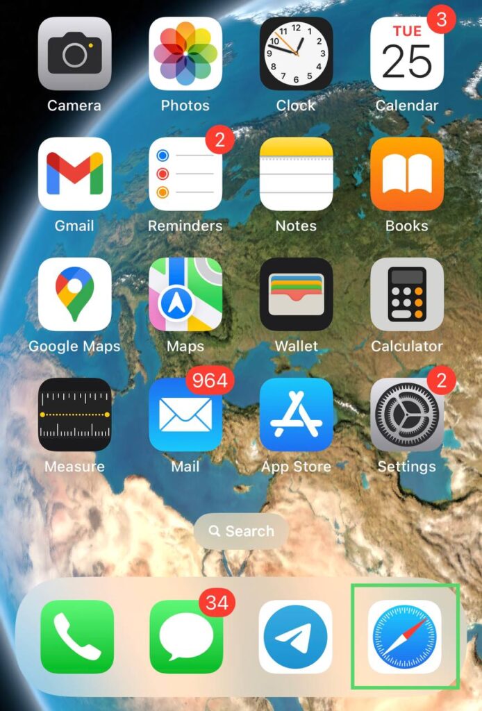 Safari app on a iPhone screen