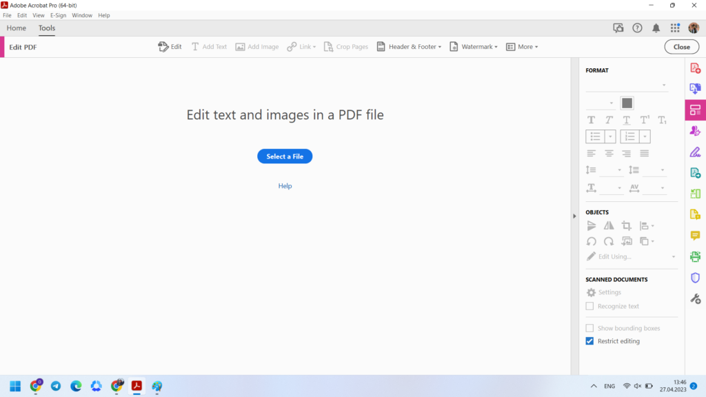 Selecting a PDF file for adding a link there.
