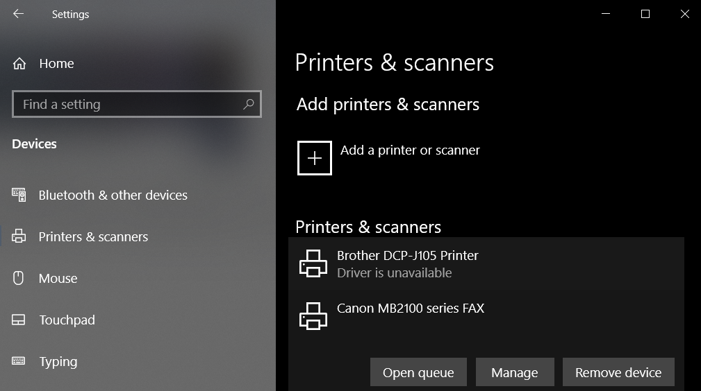 Printer settings