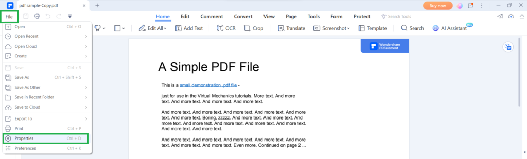 PDF file properties