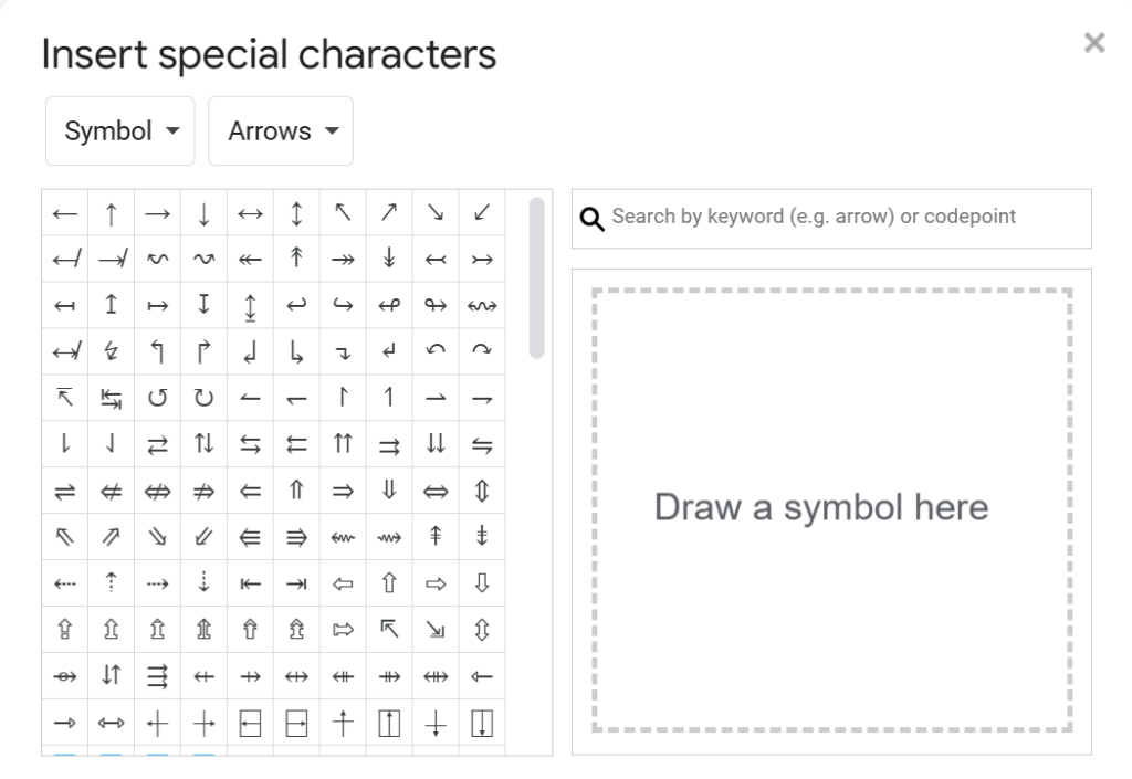Special characters in a Google Doc