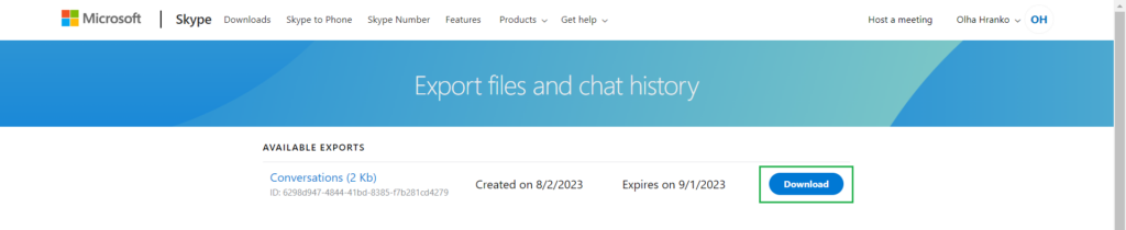 Download chat history in Skype